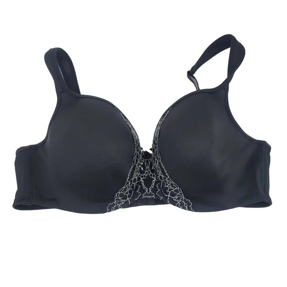 Cacique Black Lace Detail Balconette Full Coverage Underwire Bra Size 40D